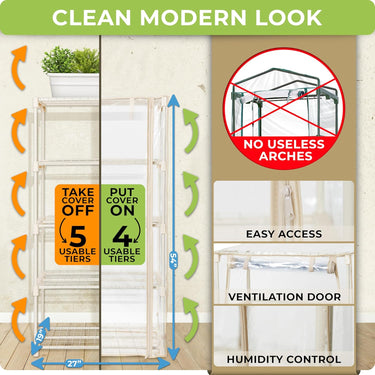 5 x Wire Shelves (Use as a 4-tier enclosed plant cabinet or 5-tier open indoor grow shelf)